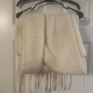 Anthropologie Cream Plush Fringe Scarf
